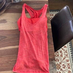 Red/ coral fitness shirt. Built in bra